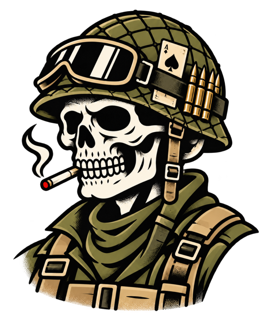 Warborn Crew military skull mascot with transparent background